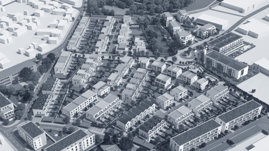 3D-Modellansicht des Quartiers am Klosterpark - ein REvitalisierungsprojekt der HoKo in Göttingen-Weende